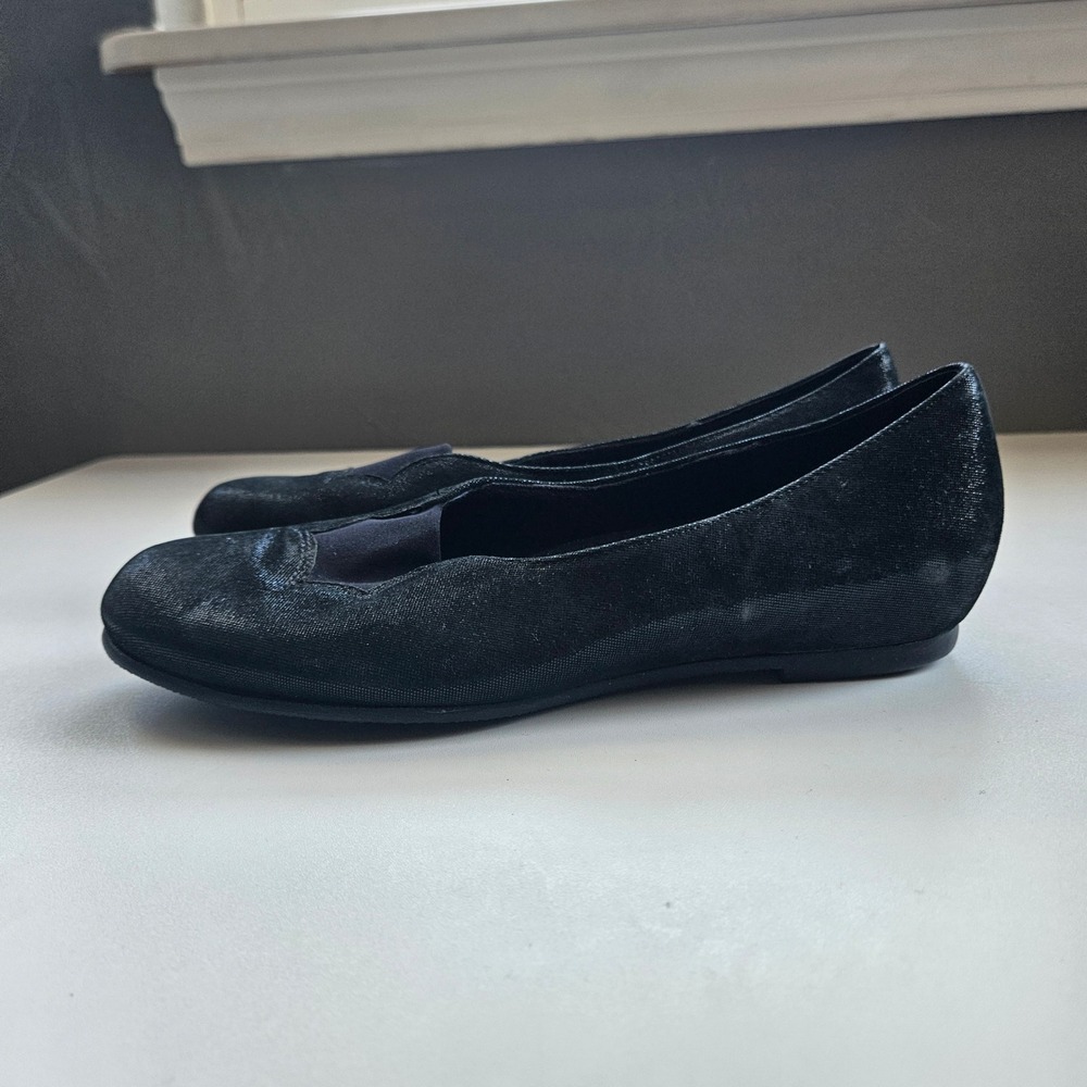 Munro Ballet Flats Women 7M Black Metallic Shimmer Minimalist Formal Hoco Office - Picture 3 of 9